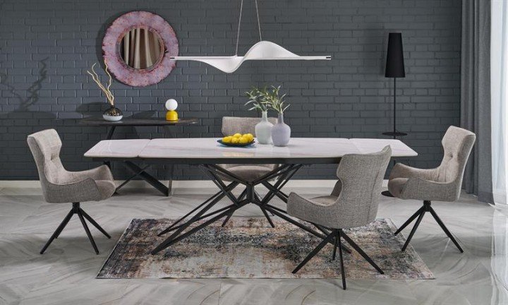 Розкладний стіл ALFREDO, білий мармур / чорний (2 шт. = 1 шт.)